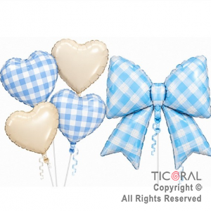 SET DE GLOBOS METALIZADO MO�O CUADRILLE CELESTE Y CORAZONES 5 UNIDADES
